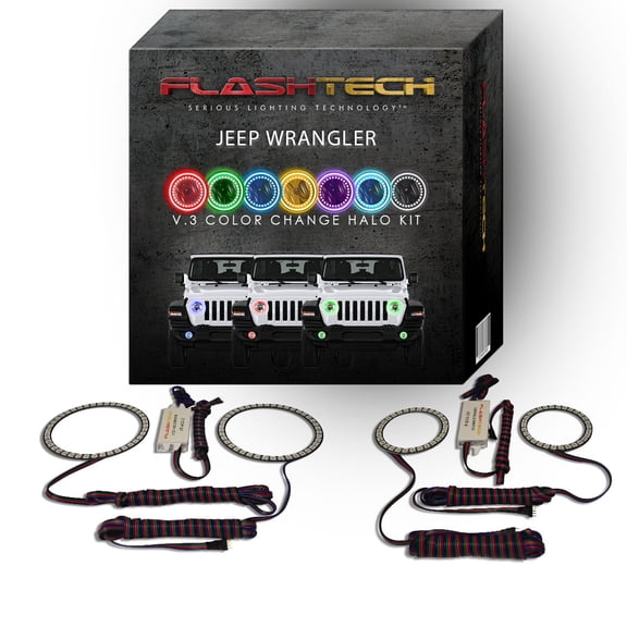 Flashtech RGB Color Changing LED Halo kit for 18-19 Jeep Wrangler Headlight & Fog Lights