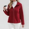 thumbnail image 6 of FRSASU Women Casual Full Zip up Jackets Casual Solid Color Versatile Basic Long Sleeve Hoodless Fleece Jackets Red, 6 of 9