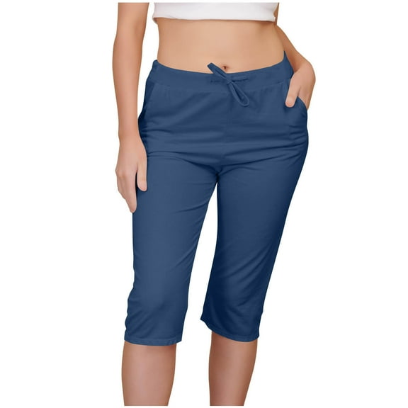 REALiKUN Women's Yoga Pants Stretchy Soft Drawstring Workout Capri Pants Outdoor Athletic Causal Capris with Pockets