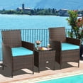 thumbnail image 3 of Costway 3PCS Patio Rattan Furniture Set Cushioned Sofa Glass Tabletop Deck Blue, 3 of 11