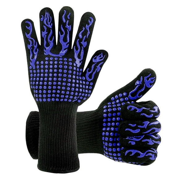 BBQ Gloves, 800 Degree F Heat Resistant Grilling Gloves Silicone Non-Slip Oven Gloves Long Kitchen Gloves for Barbecue, Cooking, Baking, Cutting