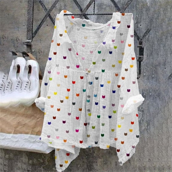 Oversized Tshirts for Women, Floral Butterfly Print Autumn Fragrant Fabric Shirt, Blue L