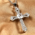 thumbnail image 3 of Cubic Zirconia Cross Necklace for Women - Stainless Steel Cz Pendant Faith Religious Jewelry - Platinum Plated Cross Chain Size 20 Inches Christian Gifts, 3 of 9