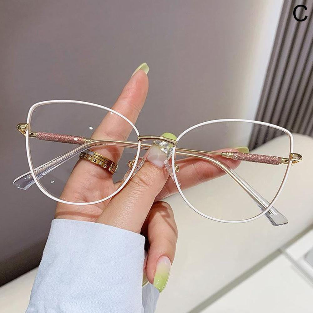 Cat Eye Glasses Metal Eyeglasses Frame Fashion Women Anti Blue