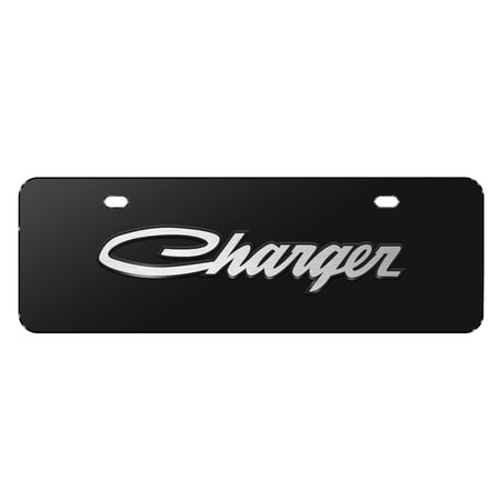 Dodge Charger Classic 3D Logo 12 x 4.25 European Look Black Half-Size Stainless Steel License Plate