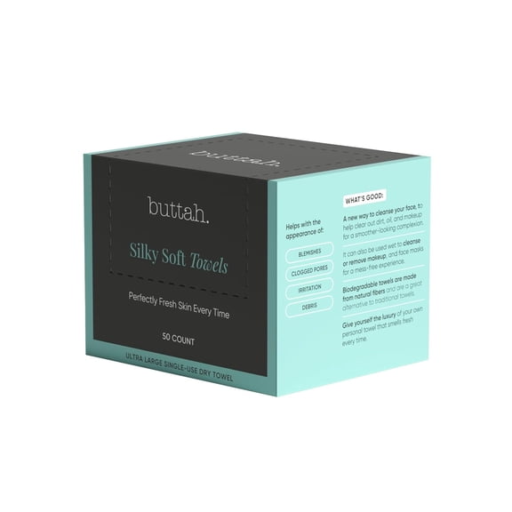 Buttah Skin by Dorion Renaud Silky Soft Towels (50-Count) – Biodegradable Single-Use Face Towels for Cleansing, Makeup Removal & Fresh, Clear Skin – Gentle, Hygienic & Travel-Friendly