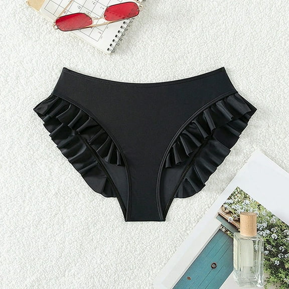 Women Sexy Lingerie Layered Ruffle Trim Thong Beach Panty Swimsuit Bikini Bottoms Woman Clothing