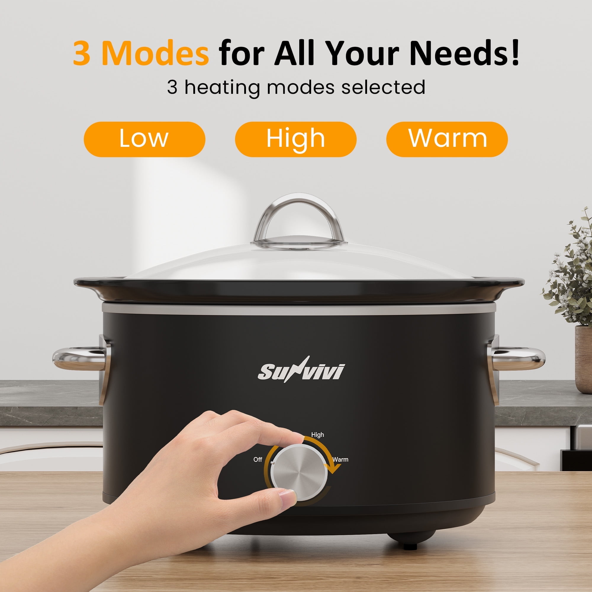 Sunvivi 4QT Compact Slow Cooker & Food Warmer with 3 Temperature Settings, Dishwasher Safe, Blue