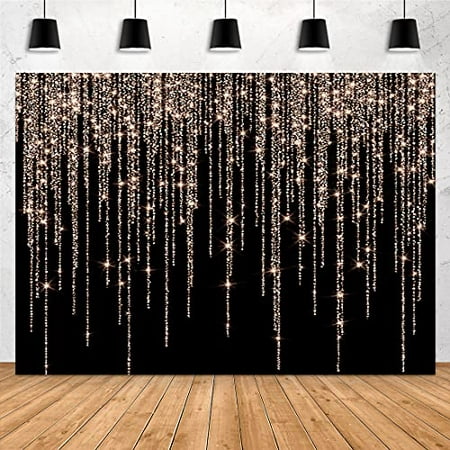 Image of Aperturee Glitter Rose Gold and Black Backdrop 7x5ft Sweet 16th Birthday Girls Photography Background Women Bridal Shower Kids Portraits Baby Shower Party Decorations Banners Photo Studio Props