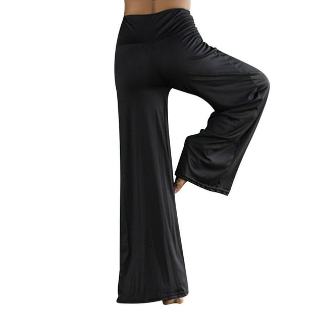 Pants High Waist Yoga Pants Wide-Leg Woman Trousers Sport Wear, Black, XL 