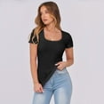 thumbnail image 6 of Luniro Women's Basic Tops Scoop Neck T Shirts Ribbed Knit Slim Short Sleeve Tee Clothes Trendy 2026, 6 of 11
