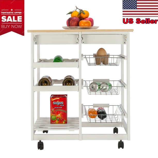 NEW Folding Kitchen Cart on Wheels for Chefs Outdoor Coffee Wine and