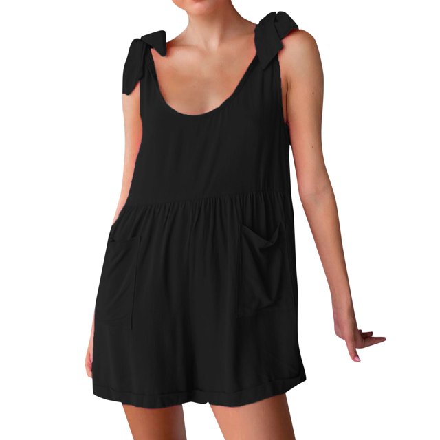 HBFAGFB Womens Jumpsuit Summer Sleeveless Loose Adjustable Shorts Lightweight Rompers Black Size S