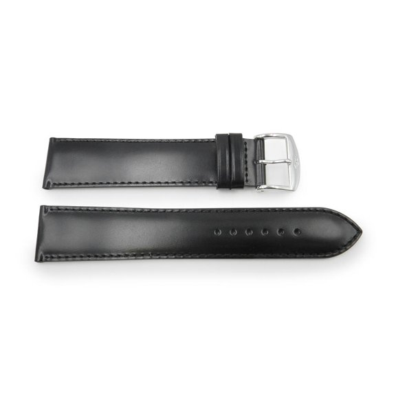 22mm Black Genuine Leather Shiny Dress Elegant Watch Band