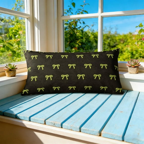Funda de almohada con lazo estampado a doble cara | Funda de cojín decorativa rectangular | Funda de almohada suave y afelpada para sofá, cama o sala de estar | Decoración para el hogar desmontable