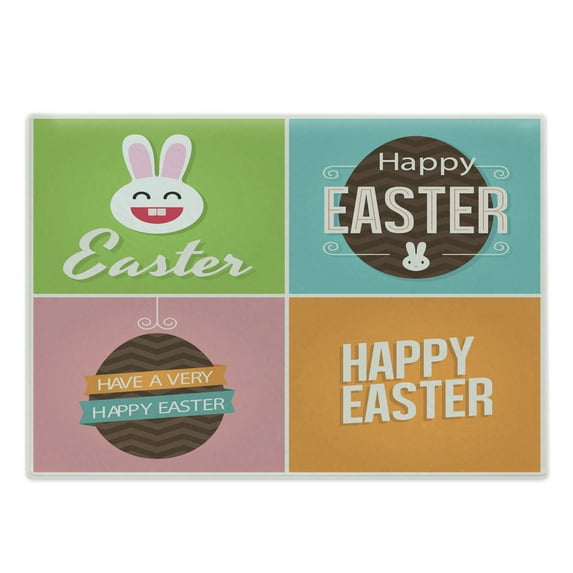 Easter Cutting Board, Checkered Squares Pattern with Colorful Digital Designs Simplistic Minimalist Image, Decorative Tempered Glass Cutting and Serving Board, Large Size, Multicolor, by Ambesonne