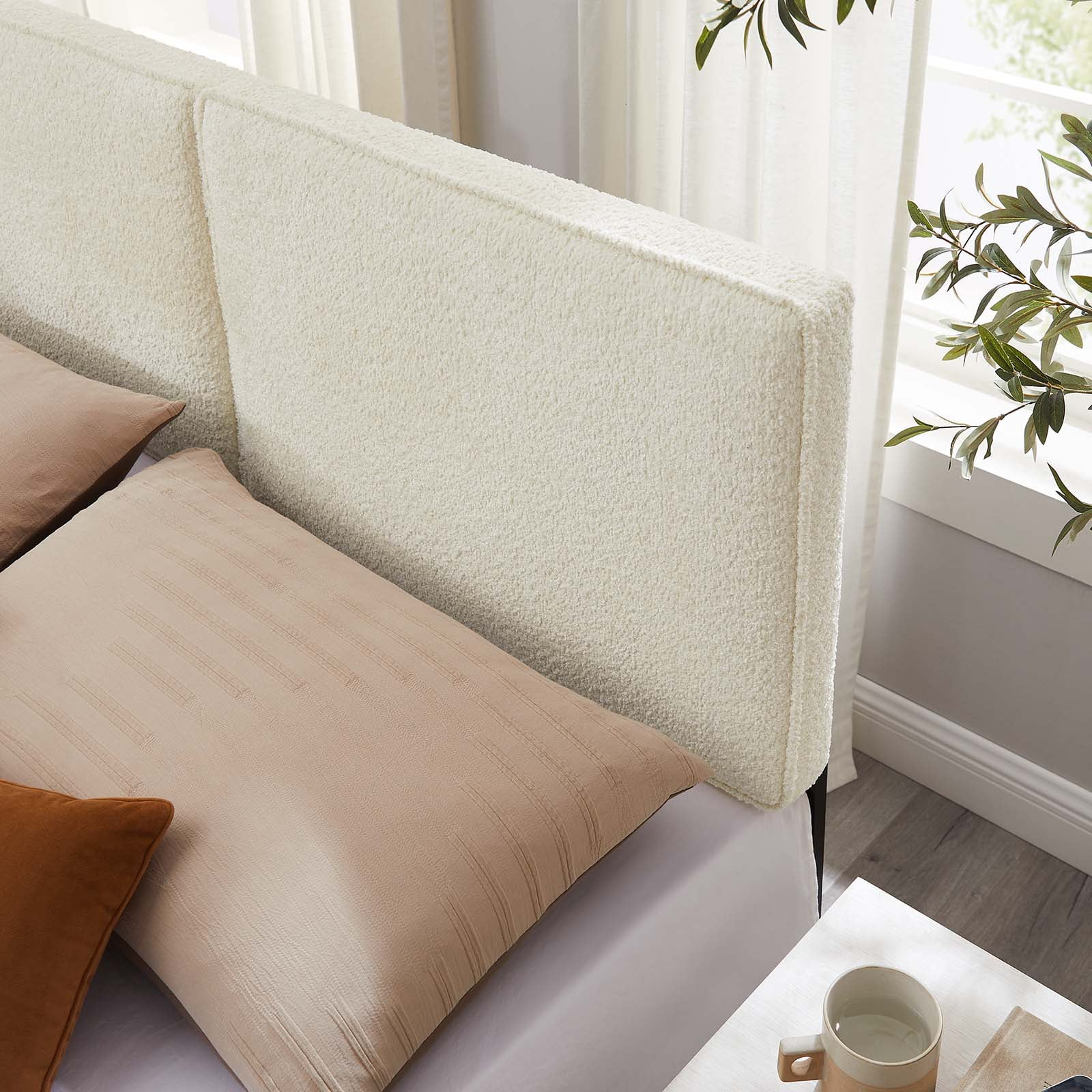 Lindee Boucle Fabric Full Headboard in Cream