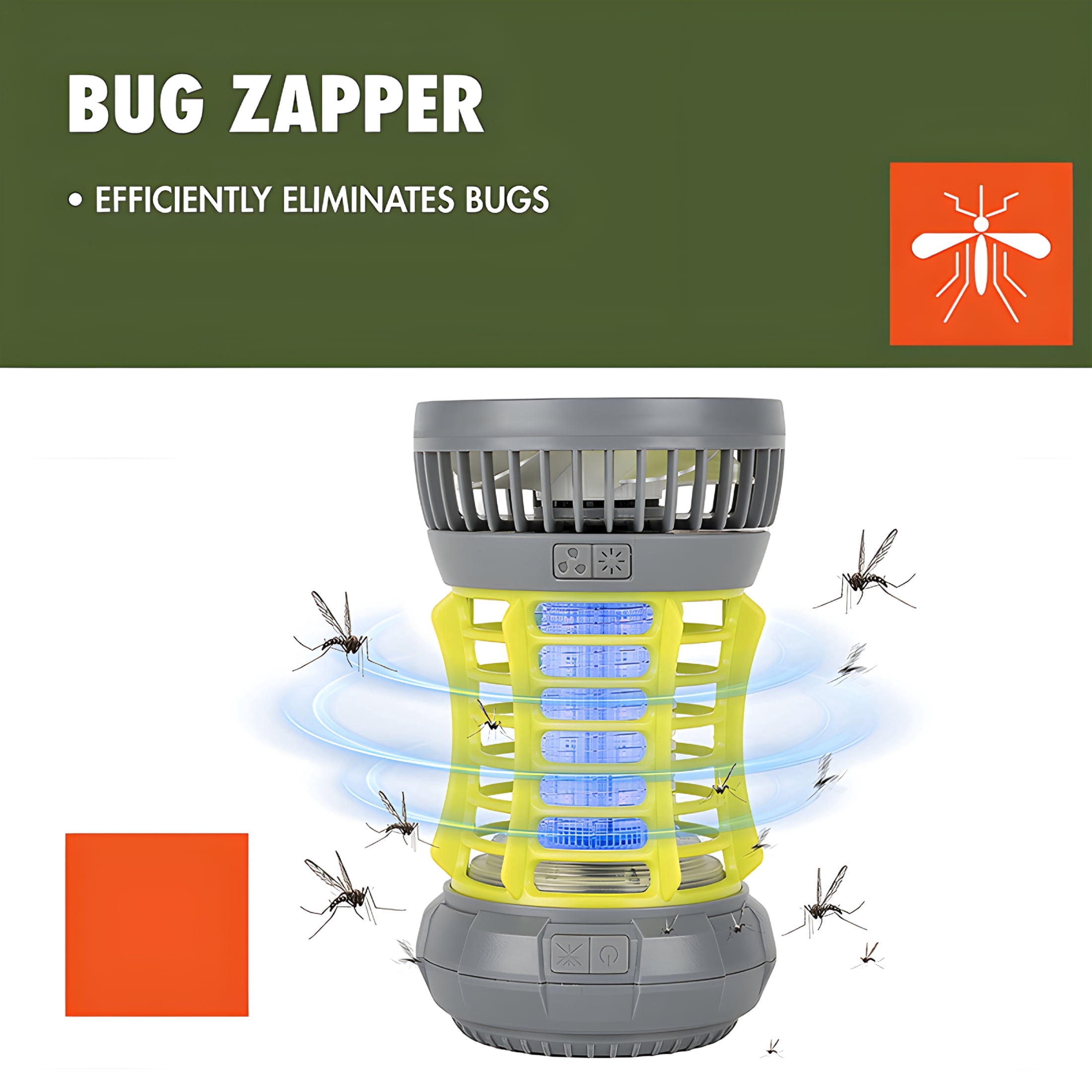 HIBIBUD 2026 New Bug Zapper,Yellow,2-In-1 Fan & Led Light,Outdoor Use,Electronic 5V,Rechargeable Bug Zapper for Patio, Garden, Camping, Backyard Outdoor