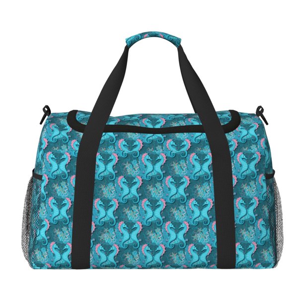 Fotbe Seahorse Bolsa de Viaje con Estampado, Bolsa de Fin de Semana para Mujer con Compartimento para Zapatos, Bolsa de Gimnasio con Bolsillo Húmedo