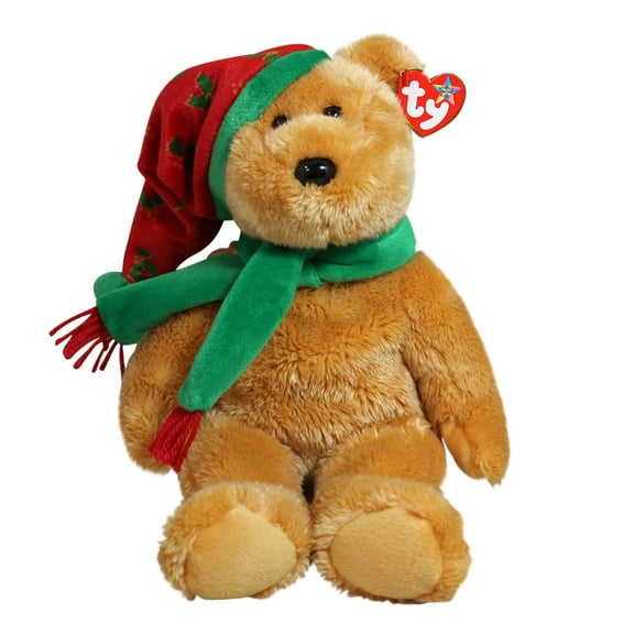 Ty Beanie Buddy 2003 Holiday Teddy Bear with Green Scarf Plush