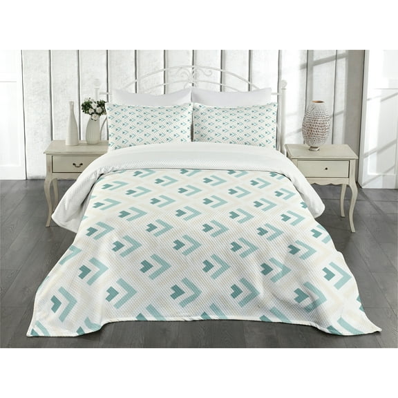 Ambesonne Retro Quilted Bedspread Set 3 Pcs, Minimalist Arrows, Queen Size, Pale Peach Turquoise