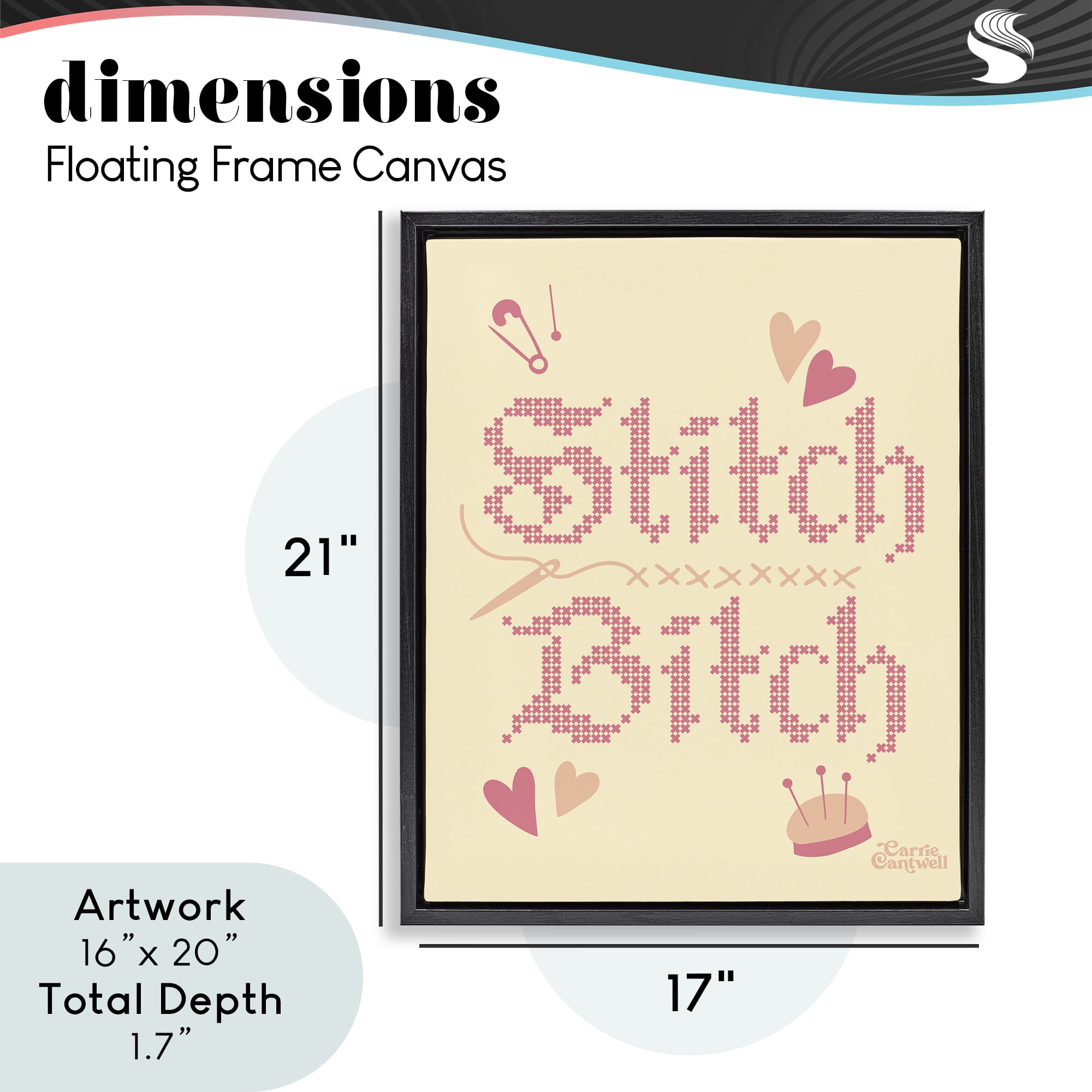 Stitch B*tch Embroidery Craft Black Framed Floater Canvas Wall Art, design by Carrie Cantwell