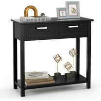 KOTEK Console Table with 2 Drawers & Shelf, Narrow Sofa Table with Rubber Wood Legs, Small Entryway Table for Living Room, Hallway, Office (Black)