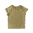 thumbnail image 2 of SNKSDGM Baby Girls' Ruffle Trim Short Sleeve Top, Solid Color Lettuce Edge Basic Tee Comfortable Fit Cropped for Summer & Year-Round Layering Green 3-4 Years, 2 of 4