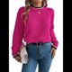 thumbnail image 2 of Suéteres para Mujer con Ribete de Rayas y Hombros Caídos Rosa Roja XL, 2 of 10