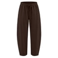 thumbnail image 4 of Women's Linen Wide Leg Barrel Capri Pants, Elastic High Waist Loose Cropped Trousers with Pockets, Breathable Summer Casual 7/8 Length Pants for Vacation Daily Office Wear Brown L, 4 of 8