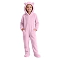 thumbnail image 2 of Kids Hooded Onesie Fleece Footed Jumpsuit with Bear Ears, Full Zip One Piece Cozy Sherpa Loungewear for Boys Girls, Pink 4T, 2 of 8