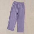thumbnail image 2 of TaTaai Women's Casual 7/8 Length Pants Straight Leg Linen-Like Fabric with Elastic Waistband Side Pockets and Decorative Buttons for Spring Summer Outfits Gift, 2 of 7