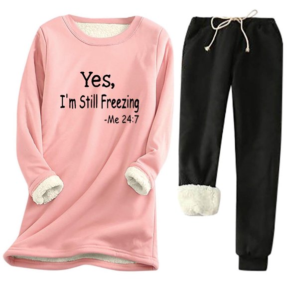 Casual 2 Piece Sets for Women Fall Two Piece Sets Plus Size Women Women's Solid Round Neck With Thickened Insulation Long Sleeved Top And Pocket Thickened Pants Set