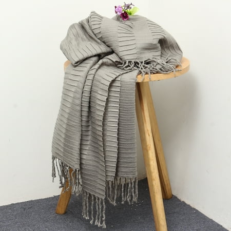 Waffle Knit Blanket Moaere Throw Blanket Textured Solid Soft Sofa Couch Decorative Knitted Blanket Fringe Waffle Pattern 51