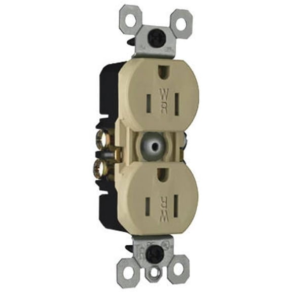 Pass & Seymour 3232TRWRICC8 15A Weather Resistant & Tamper Resistant Duplex Receptacle, Ivory