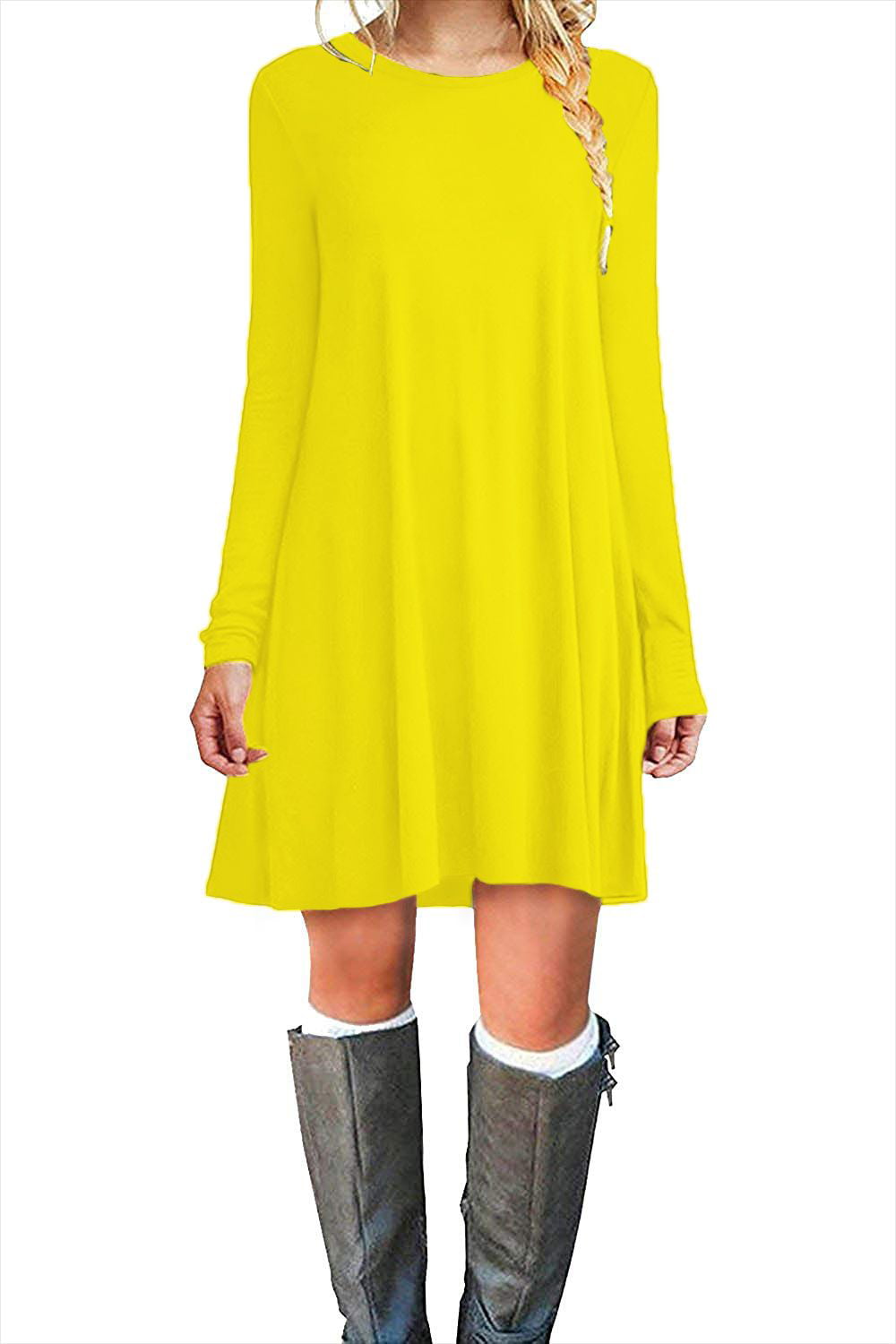 MOLERANI Women's Long Sleeve Shirt Casual Loose Swing Dress, Yellow，S -  Walmart.com