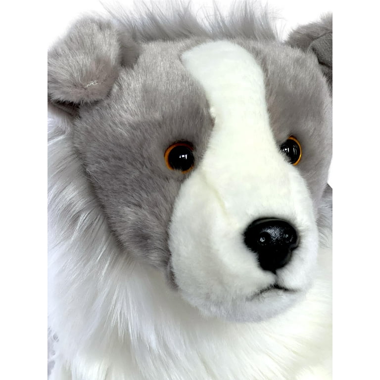 Auswella Grey Coated Border Collie Plush Animal Stuffed Animal Plushies Red