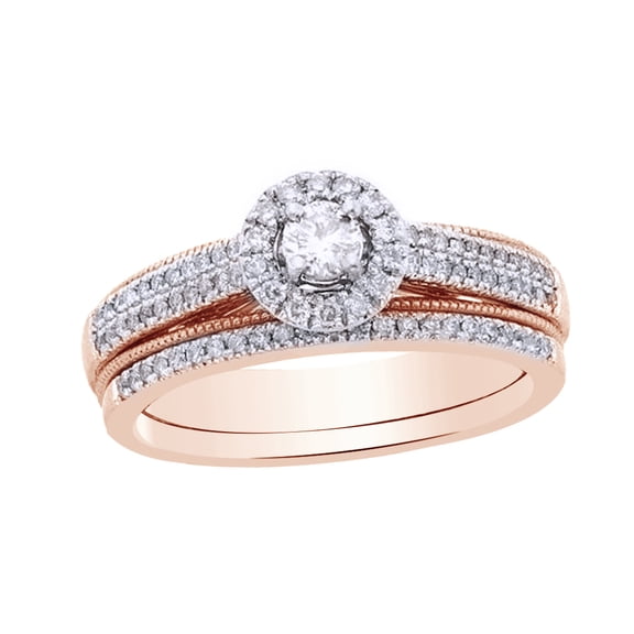 AFFY White Natural Diamond Halo Bridal Ring Set In Solid Gold (0.5 Cttw)