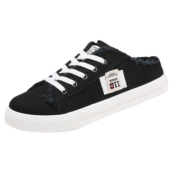 Canvas Mules Slip on Sneakers Women Tennis Shoes Cute Y2K Breathable Slide in Walking Backless Sports Pumps for Girls Daily Wear Back to School Summer Outdoors Beach Office Rave Black 39(US-7.5)