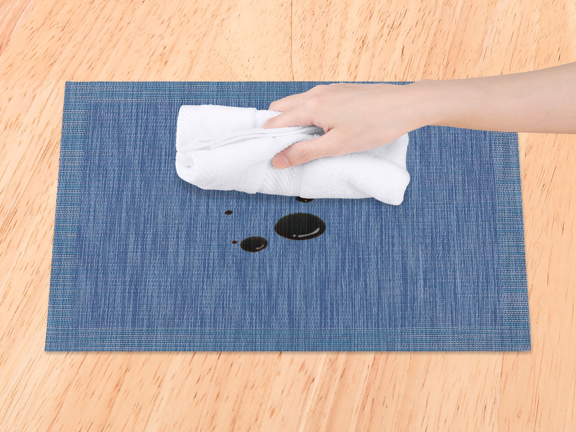 Unique Bargains 8 Pack Place Mats for Dining Table Decor Wipeable Table Mat Blue