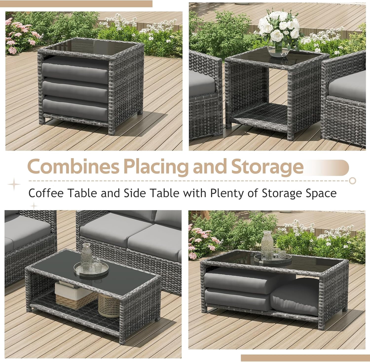 YODOLLA 7-Piece Patio Furniture Set with Storage on Sale, Rattan Wicker Outdoor Furniture with 2 Storage Boxes Outdoor Sectional Sofa Conversation Set in Gray Wicker& Gray Cushions