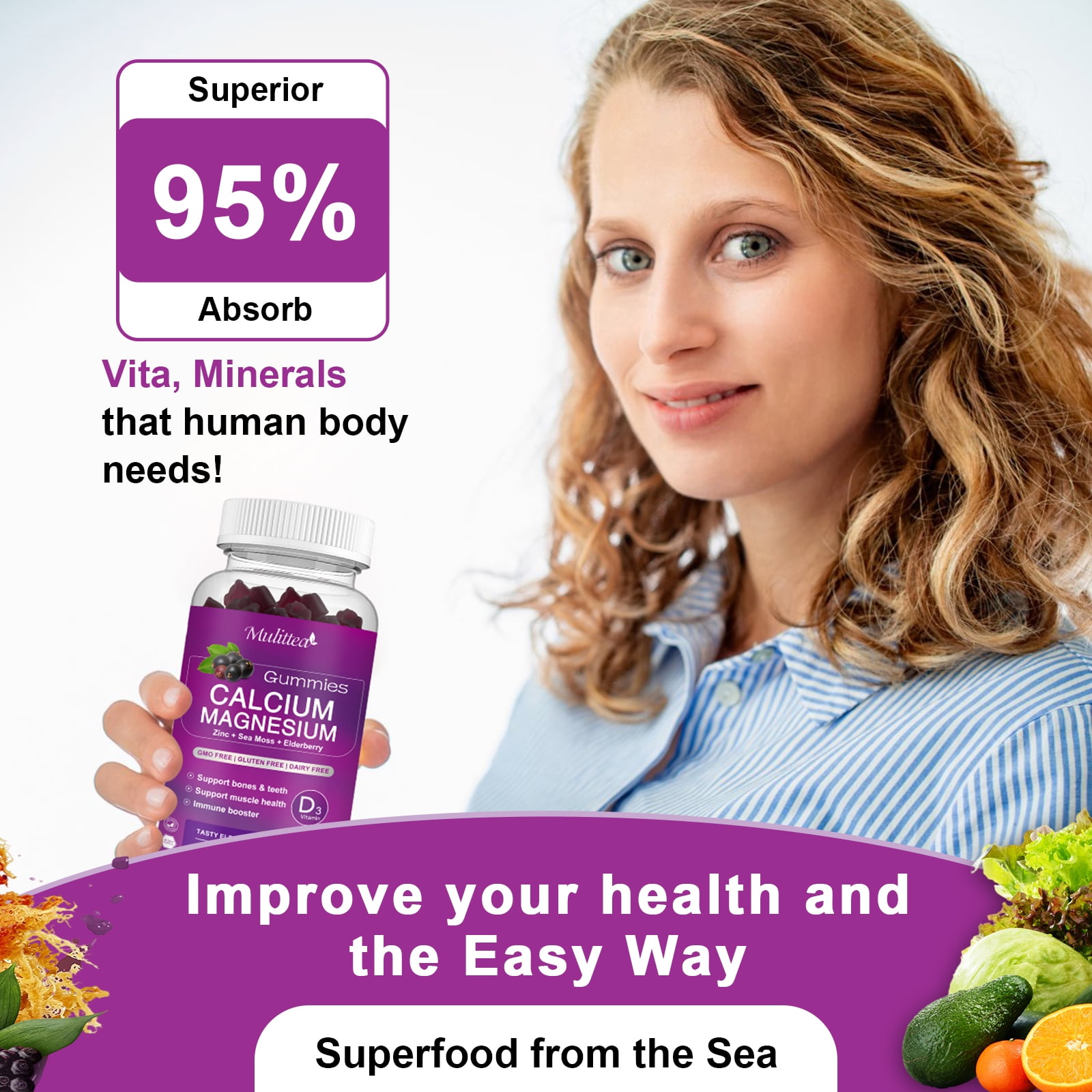 (2 Pack)Calcium Magnesium Zinc Gummies, Supplement for Bone, Muscles, Mood & Sleep Support,120 Count