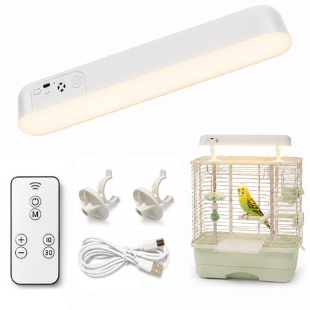 Bird Light, Adjustable Brightness Birdcage Light with Remote Control and Delay-Off Function, Bird Cage Accessory for Pet Birds