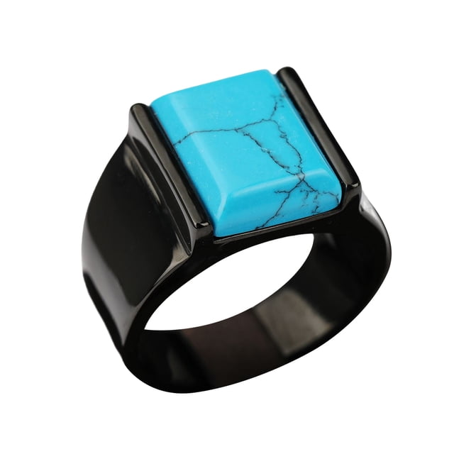 Sonducket Anillo de acero de titanio, joyería Rectangular, piedra de dedo de moda de acero, ónices negros, personalidad de moda, regalos de Ropa, zapatos y accesorios Miscelánea Turquesa Negro