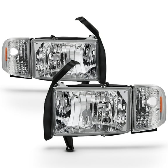 AKKON - For 94-01 Dodge Ram 1500 2500 3500 Chrome Headlights w/Corner Signal Lamps Left Right Replacement