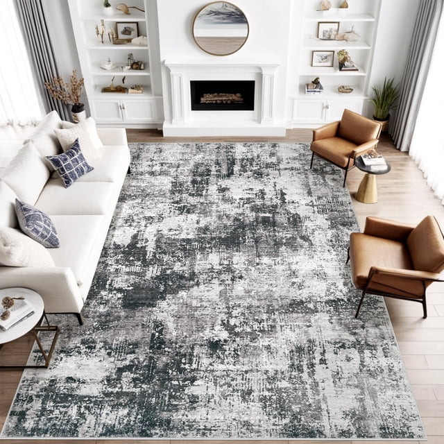 Alfombra MXSANYOO 244 x 305 cm, lavable, abstracta, antideslizante, negra y gris