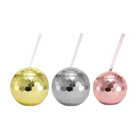 

CHAMAIR 600ml Disco Ball Cups Cocktail Nightclub Party Straw Wine Glass Drinking Mugs (A)