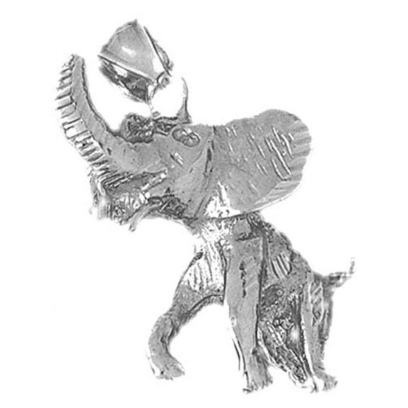 14K White Gold Elephant Pendant - 29 mm