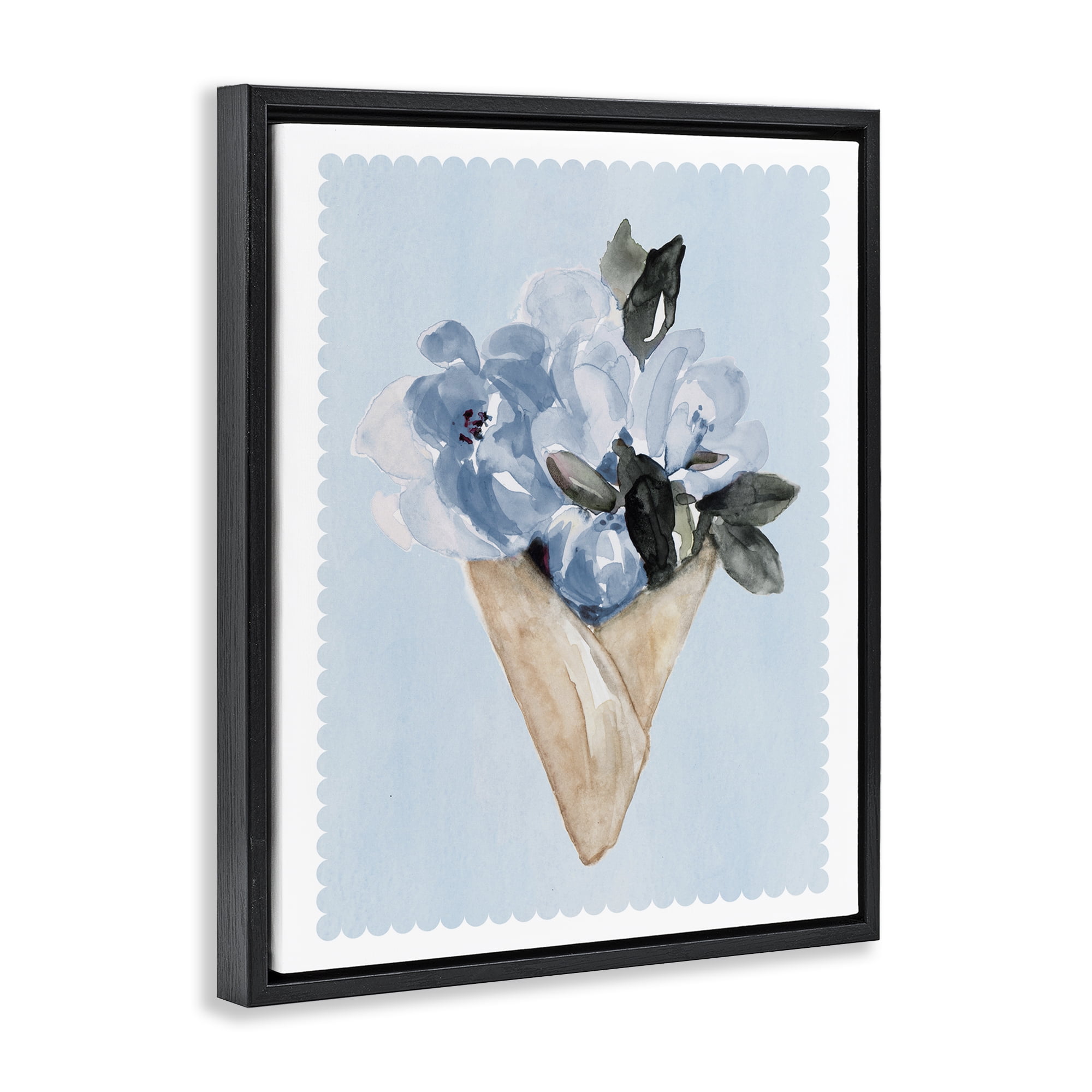 Stupell Industries Blue Flower Gift Bouquet Black Framed Floater Canvas Wall Art, design by Elizabeth Medley