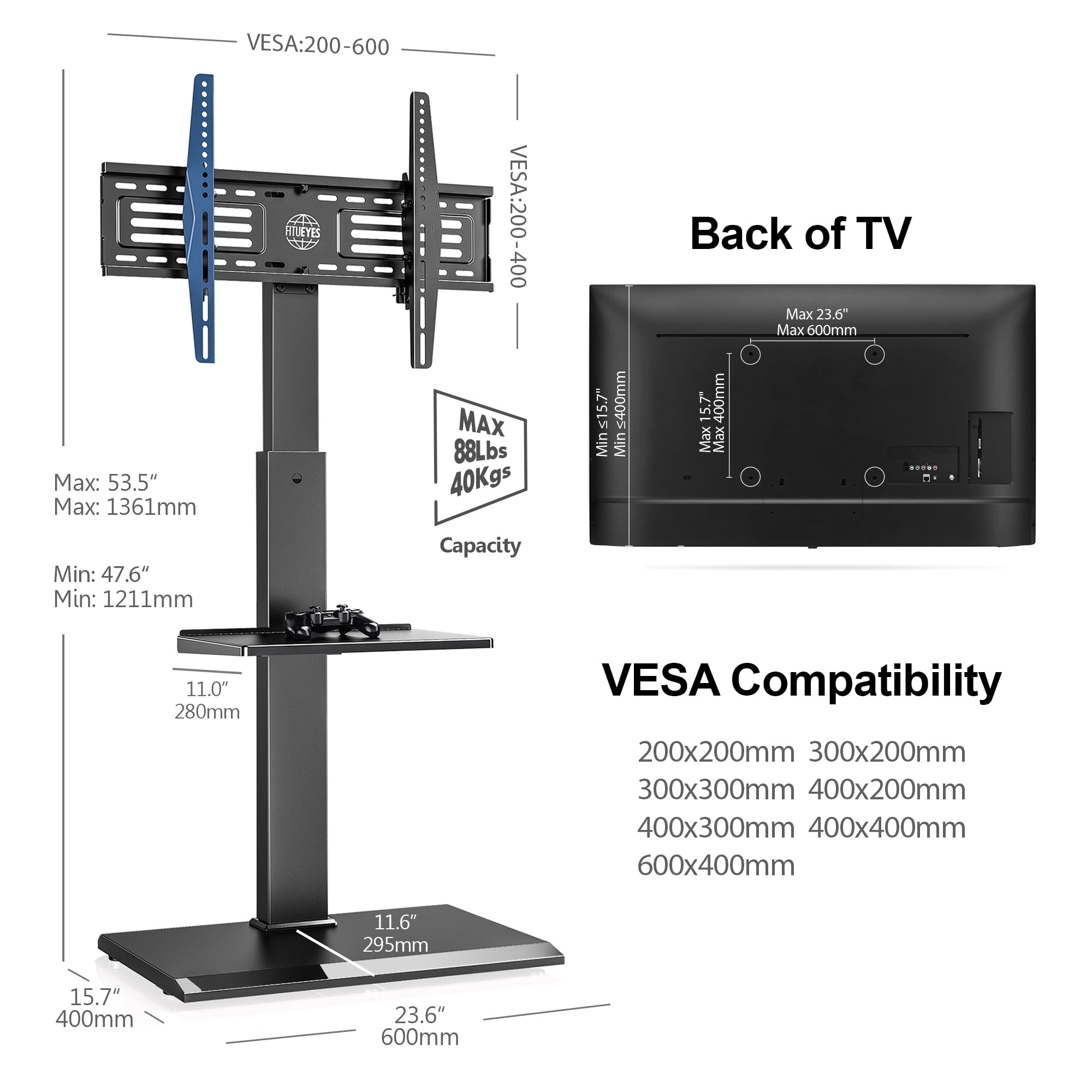Buy FITUEYES Floor Corner TV Stand Mount with Swivel Bracket for TVs up to 65, Black Online at